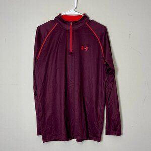 Under Armour Shirt Men's Medium Maroon Half Zip Long Sleeve Heatgear Loose Sport